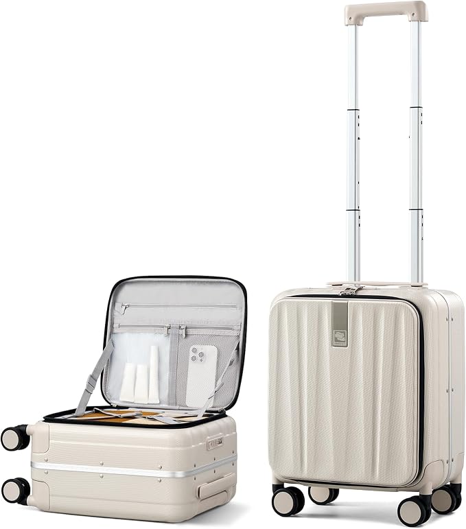 Hanke 16 Inch Underseat Carry On Luggage with Wheels,Small Hard Shell Suitcases for Weekender,Top Opening Lightweight Travel Luggage Suitcase for Womem Men,Ivory White. by Hanke