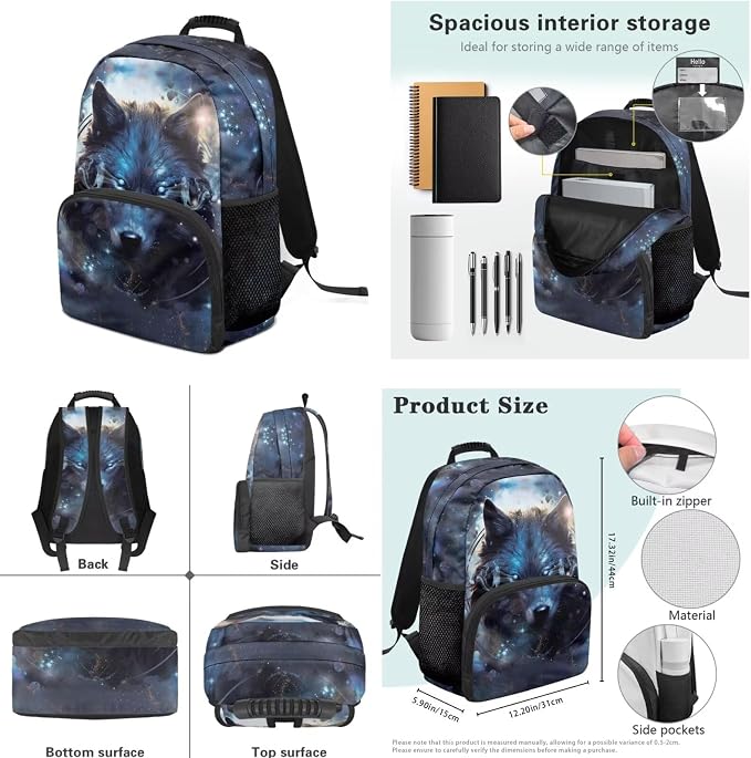Vigilant Wolf 4pcs School Bag Set School Backpack for Kids 8-12 Boys and Lunch Bag Box Bookbag with Insulated Thermal Cooler Lunch Box Pencil Case Water Bottle Sleeve Elementary - Image 7
