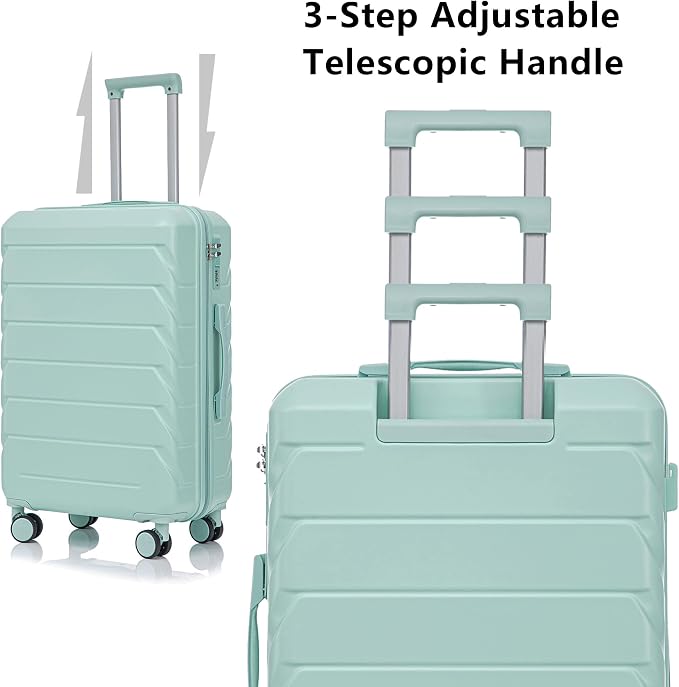 3-Piece ABS Spinner Luggage Set (20" 24" 28") with Combination Lock, Matching Hardshell Suitcases, Mint Green - Image 8