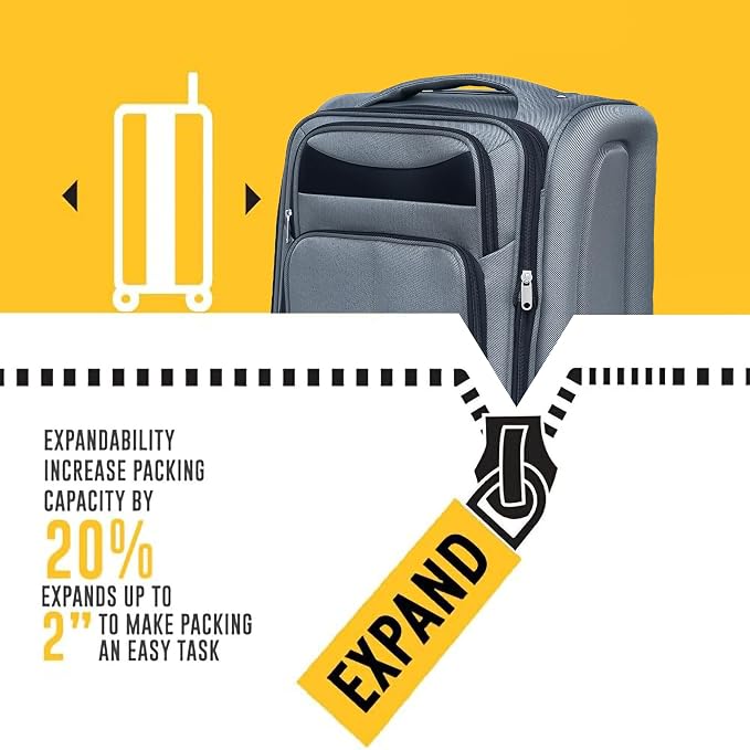 Merax Luggage Set Softshell 2 Piece 20/24 Expandable Suitcase with Backpack | Softside Lightweight Travel Carry on Luggage with Wheels,Gray - Image 3