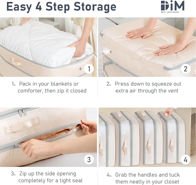 DIMJ Comforter Storage Bag - 100L Large Capacity Blanket Storage Compression Bags, Washable Space Saving Self Compression Organizer with Window Handles, Space Saver for Clothes, Bedding, Sheet - Image 5