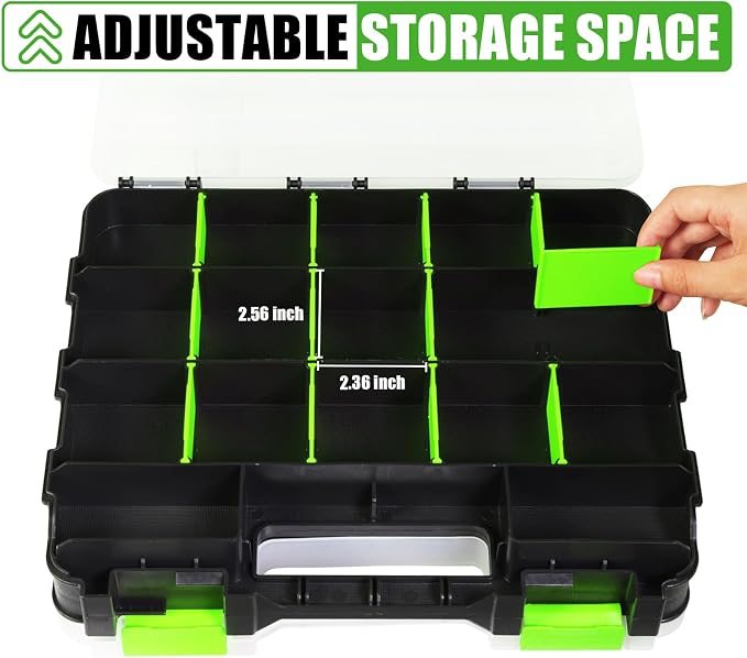 Generic Tool Box with Transparent Lid, Double Side 34-Compartments Organizer Box with Removable Dividers for Hardware, Screws, Bolts, Nails, Beads, Jewelry and Fishing Accessories, Green, 4 Packs - Image 3