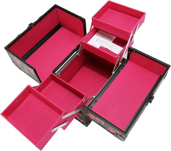 Nicole Lee Nikky Bag Multi-Tier Cosmetic Organizer Case, EIFFEL DREAMS, PVC and Aluminum Frame (CHERRY LIPS BLACK) - Image 5