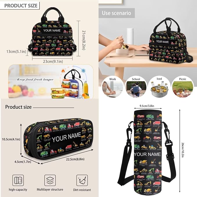 4PCS Boys Car Black Backpacks for Children 17" School Backpack for Kids Students Custom Large Capacity Bookbag Kindergarten Primary Book Pen Case Lunch Bag Daypack Knapsack Rucksack - Image 6