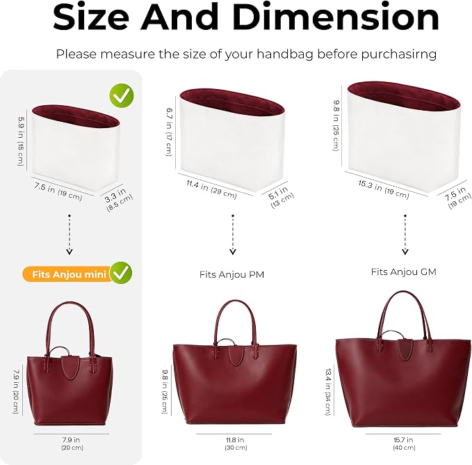 Lightweight Purse Organizer Compatible with Anjou Mini Bag | Handcrafted DuPont™ Tyvek®,Handbag Organizer Insert,1:1 Custom Fit,Bordeaux Red,Designed for Minimalists and Daily Commute - Image 2