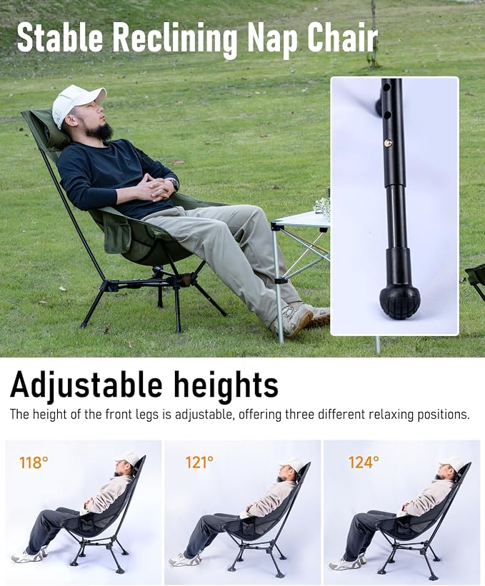 iClimb Ultralight Compact Camping Folding Beach Chair with Anti-Sinking Large Feet (Green - Triangular Frame High Back) - Image 4