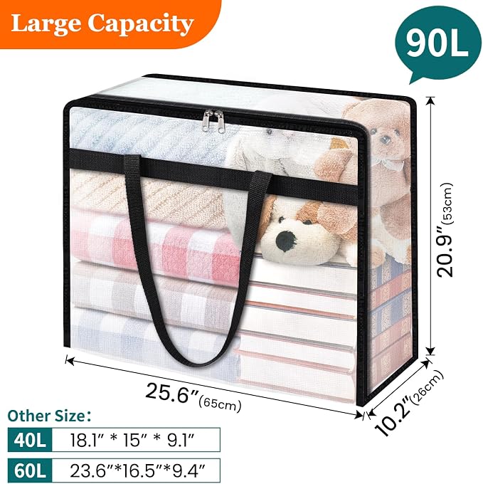 TasticTotes 6 Pack Clear Storage Bags for Comforter, Clothes & Bedding, Plastic Blanket Storage with Zipper and Handle, Moving Bags, Closet Organizer and Under-Bed Storage (90L) - Image 2