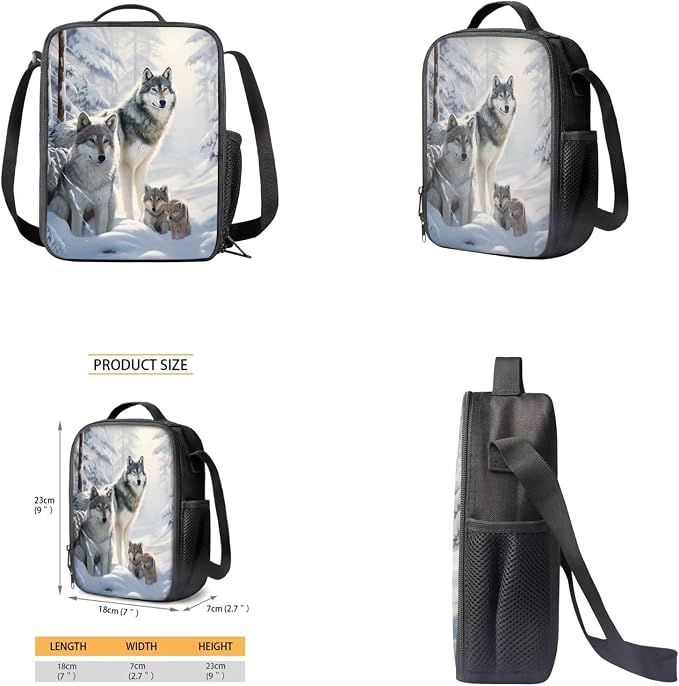 Wolf Backpack for Girls Boys Backpack with Lunch Box Water Bottle Bag and Soft Pencil Case 4PCS Set Bookbag with Front Pocket for School Teens 17 inch Large Capacity School Bag for Kids - Image 4