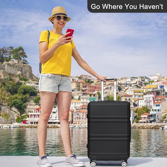 Kono 24 Inch Luggage Suitcase with Spinner Wheels TSA Lock | Lightweight PC+ABS Hardside Medium Checked Luggage Durable Rolling Suitcase Black - Image 2
