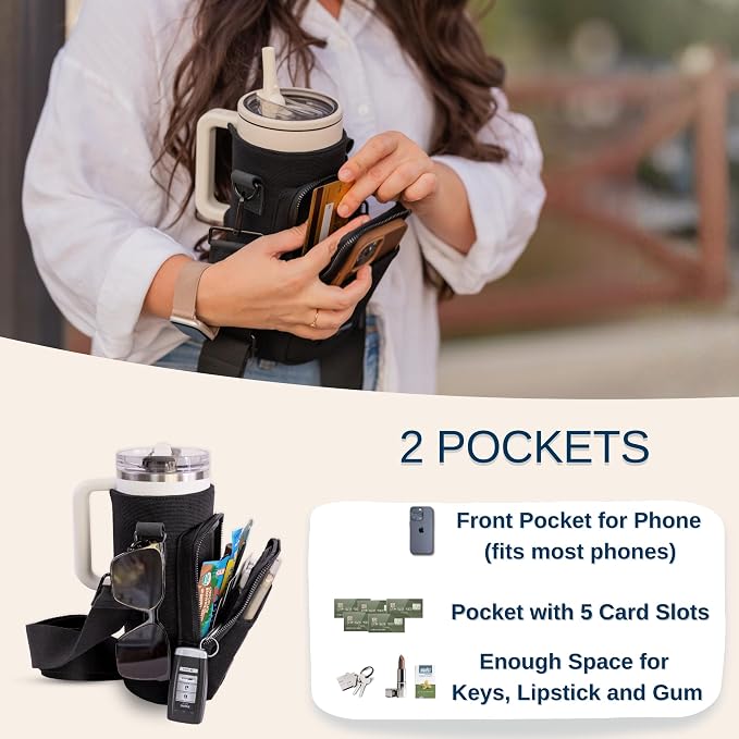Water Bottle Sling Bag Crossbody Water Bottle Holder with Strap & Phone Pocket Insulated Carrier for Stanley & Hydro Flask up to 40oz Travel & Walking Companion - Image 3