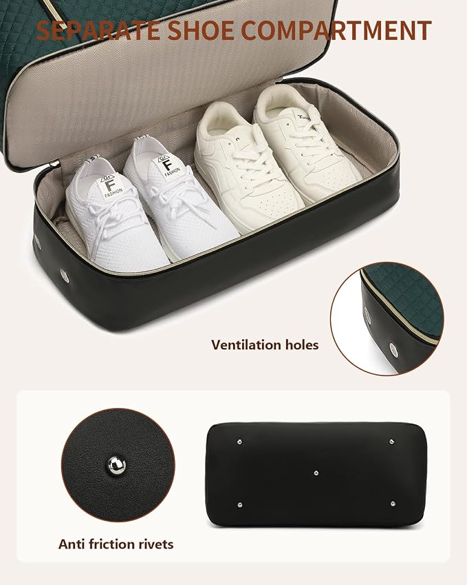 Weekender Bags for Women Travel, Under Seat Carry On Bags for Airplanes Overnight Bag with Shoe Compartment Luggage Sleeve, Foldie Travel Tote Bag Hospital Bag, Travel Gifts, DarkGreen Black - Image 4