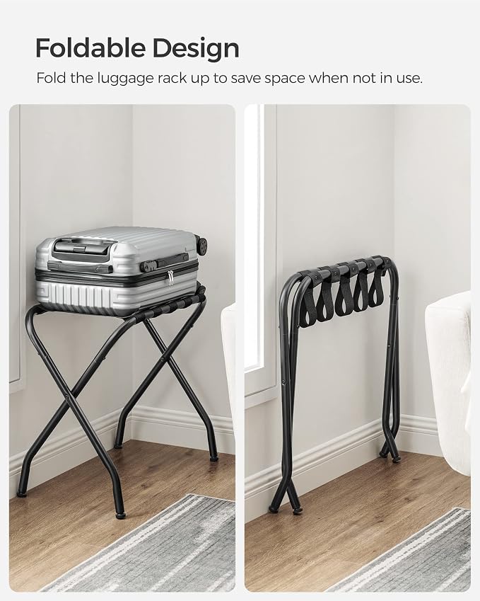 SONGMICS Luggage Rack, Pack of 2, Luggage Racks for Guest Room, Suitcase Stand, Steel Frame, Foldable, for Bedroom, Black URLR64B-2 - Image 4