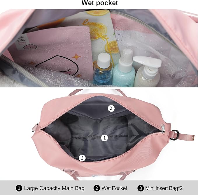 Travel Duffel Bag, Carry On Overnight Weekender Bags for Women | Travel Bag with Wet Pocket & Trolley Sleeve, For Spirit Airlines 18x14x8 Personal Item Bag - Image 5