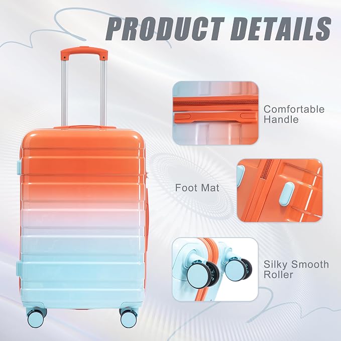 GDFStudio 20/24/28 Inch 3 Piece Hardshell Luggage Set with 360°Spinner Wheels,Lightweight & Waterproof,Polycarbonate Carry On Suitcase with Combination Lock,Retractable Handle,Gradient Blue & Red - Image 4