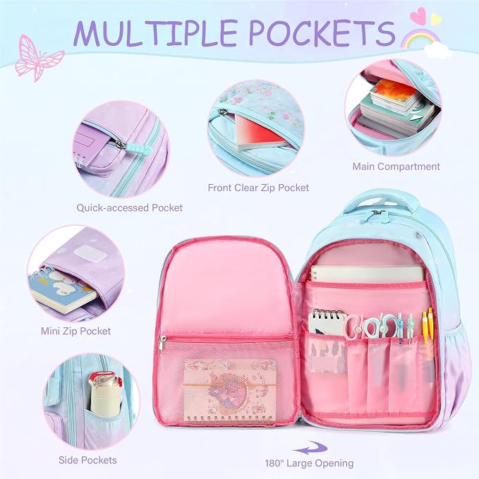 ACESAK Kids Backpack for Girls, Mermaid Backpack Set with Over-ear headphones, Lunch Bag Set for School, Girls Backpack for Elementary Middle school Teen Student(Blue Purple) - Image 3