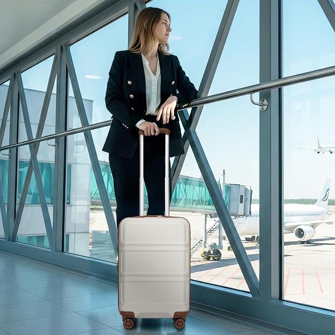 Kono Carry On Luggage 22x14x9 Airline Approved with Spinner Wheels | Lightweight PC+ABS 20 Inch Luggage with TSA Lock,Expandable Hard Shell Carry On Suitcases for Men Women,White/Brown - Image 2