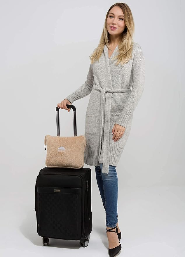 BlueHills Premium Soft Long Travel Blanket Pillow Tall, Airplane - Beige | Tall Travel Blanket Pillow in Bag, Backpack Clip, Ultrasoft Compact & Large, Long Flight Throw, Plane Essential Accessories - Image 6