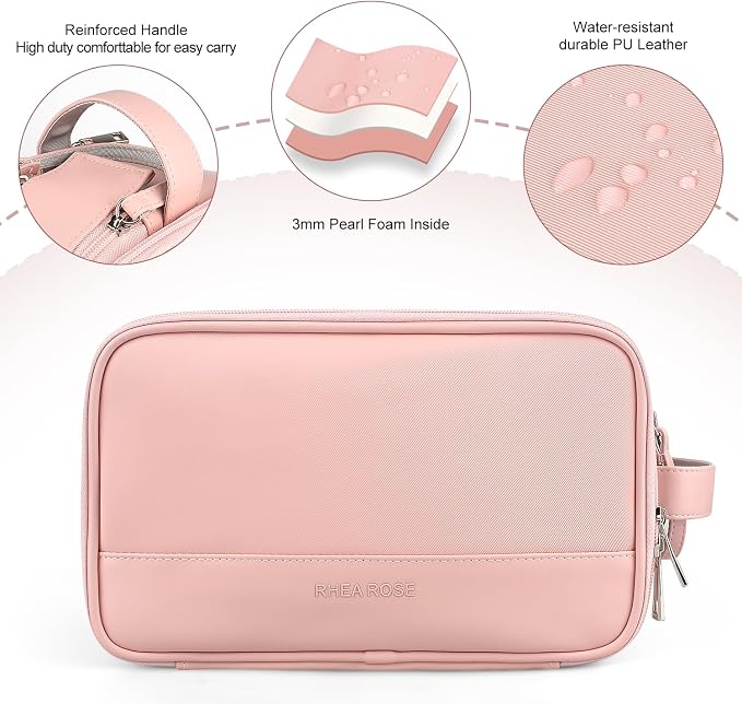 Toiletry Bag for Women, Makeup Travel Bag Organizer, Large Bathroom Cosmetic bag, Traveling Dopp Kit Accessories Shower Bag, Pink - Image 4