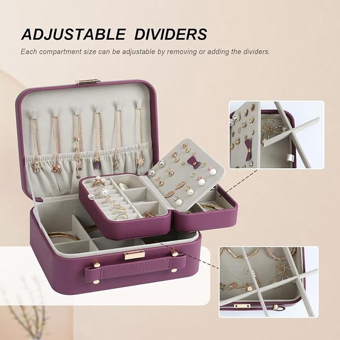 Large Jewelry Case Organizer - Travel Jewelry Box and Portable Case, Burgundy Red - Image 8
