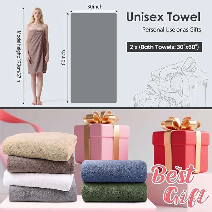 JML Microfiber Bath Towels, Oversized, Ultra Soft, Super Absorbent and Fast Drying, No Fading Large Bathroom Towel Set for Sport, Travel, Fitness (Coral Fleece - Chocolate, 30 in x 60 in) - Image 3