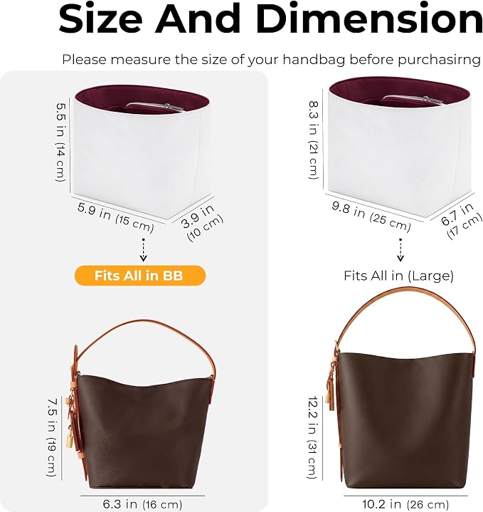 Purse Organizer Insert Compatible with LV All In BB | Handcrafted DuPont™ Tyvek®, Precision 1:1 Custom Fit, Prunoir w/ Zipper, Keep Bag Clean & Protected for Travel & Commute - Image 2