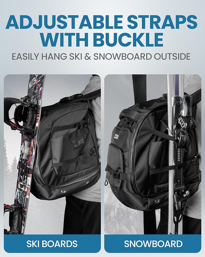 OutdoorMaster Boot Bag, 65L Waterproof Ski Snowboard Boots Air Cushion Shoulder Pad Skiing Gear Bag Travel Backpack for Ski Helmets, Goggles & Accessories Men & Women - Dark Black - Image 6