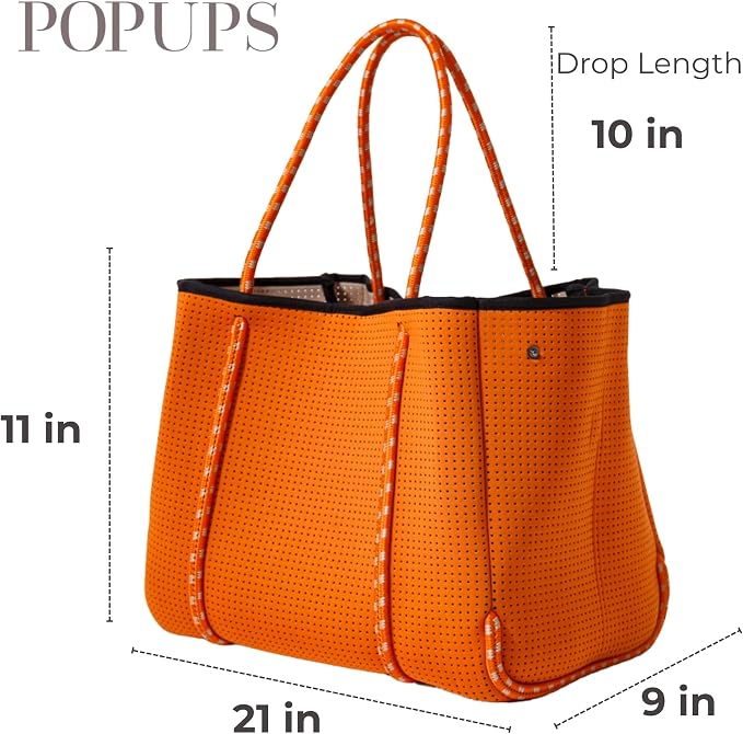 POPUPS Large Neoprene Tote Bag for Women - Everyday Designer Handbag for Travel Work and Beach with Pockets and Zipper Pouch - Image 4