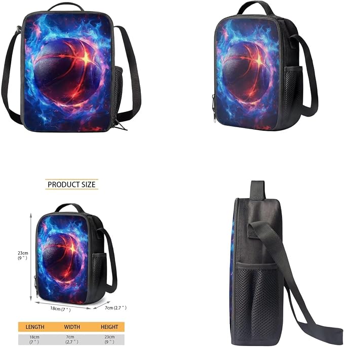 Fire Basketball Backpack for School Boys Backpack with Lunch Box Water Bottle Carrier with Strap and Soft Pencil Case 4PCS Set Bookbag with Front Pocket 17 inch Sturdy School Bag for Kids - Image 4