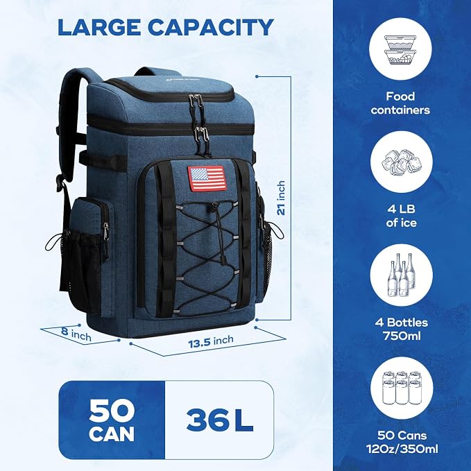 Maelstrom 35/50 Can Insulated Backpack Cooler, Leakproof Soft Lunch Ice Bag | Keeps Food Cold For 16h, Peva Liner, Durable Nylon, Ergonomic Padding. Perfect For Men, Women, Camping, Beach, Hiking, Travel - Image 4