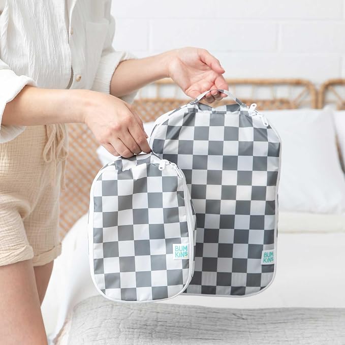 Bumkins Packing Cubes and TSA Approved Pouches for Travel Bag, Organize Luggage with Compression Bag, Essential Traveling Accessories to Pack Clothes, Toiletries Carry On Suitcase, 5-pc Gray Check - Image 7