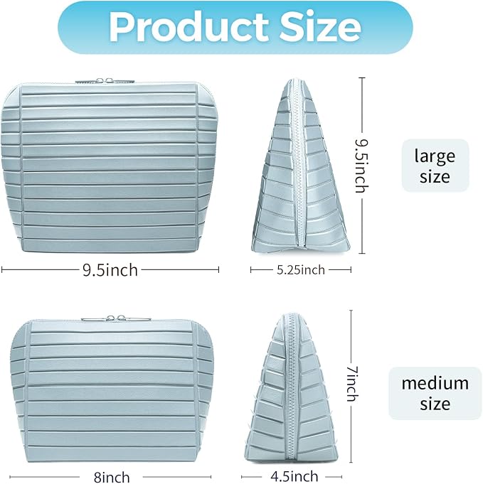 Travel Makeup Organizer Bag with Fold-Down Design and Adjustable Dividers, 27 Pockets & 3 Brush Storage Holders, Large Capacity Cosmetic Bags Toiletry Case (Light blue, Large) - Image 4