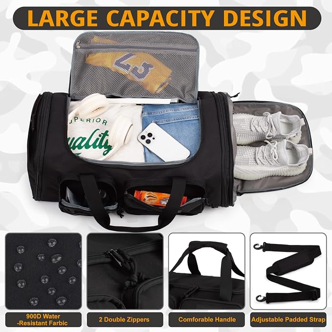 Expandable Gym Bag For Men,Tactical Large 3 in 1 Sports Duffle Bag With Shoes Compartment,Water Resistant Sports Gym Tote Bags Multi-functional Weekend Travel Backpack Overnight Bag - Image 3