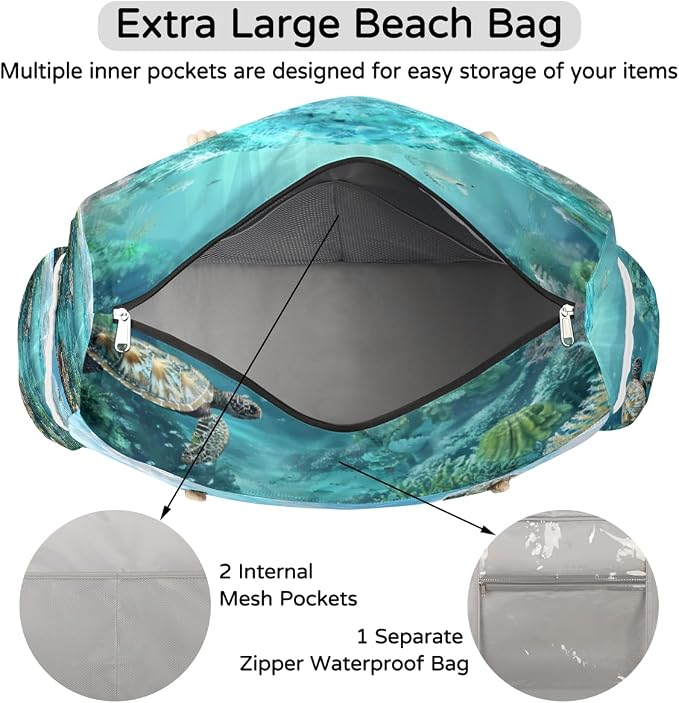 Large Beach Bag with Zipper Beach Bags for Women Water Resistant Swim Pool Bag - Image 7