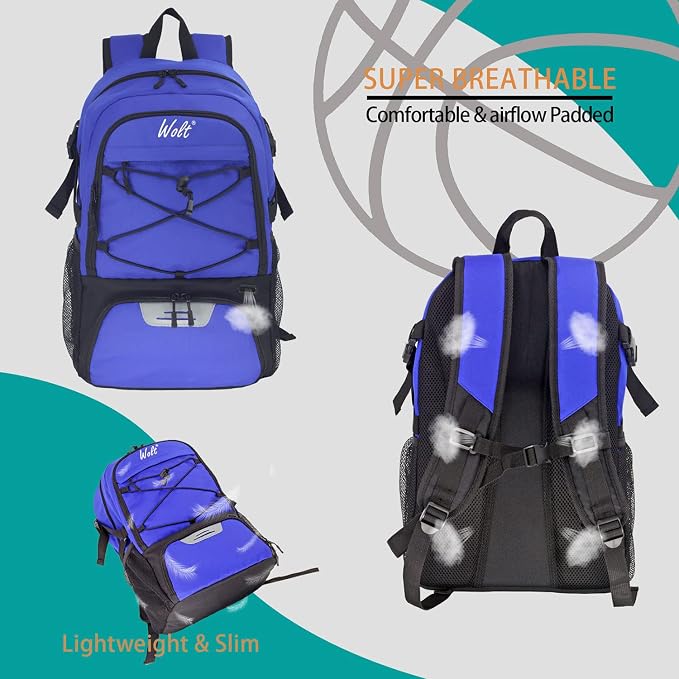 WOLT Basketball Backpack Large Sports Bag with Separate Ball Holder & Shoes Compartment, Best for Basketball, Soccer,Gym - Image 5