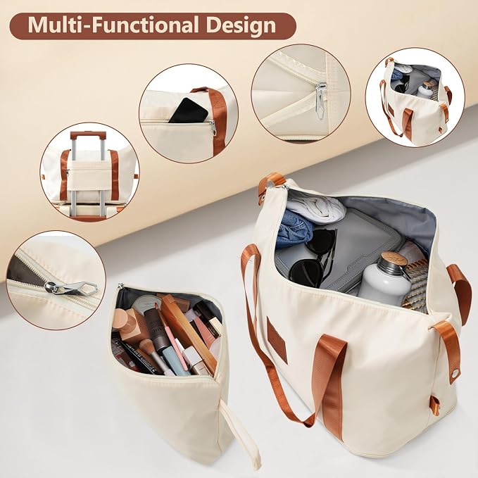 6 Piece Luggage Set Hard Shell - Brown White Expandable Suitcases with Spinner Wheels and Duffel Bags for Family Travel, Durable Carry On Luggage Sets with Lock for Women and Men - Image 8