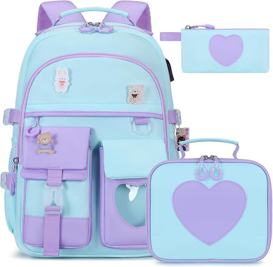 ACESAK Backpack for Girls - Bookbag Backpacks Schoolbag for Girls Kids Teen Women Casual Travel Daypacks - School Bag Elementary Middle School College Cute Backpack with Lunch Box (Blue Purple) by ACESAK