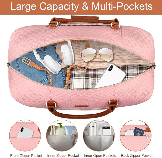 ITIEZY Weekender Overnight Bag for Women - Large Travel Duffel Bag with Shoe Compartment, Gym Duffel Bag Hospital Bag Carry On Tote Bags for Airplanes with Crossbody Bag Toiletry Bag 3Pcs Set - Image 4