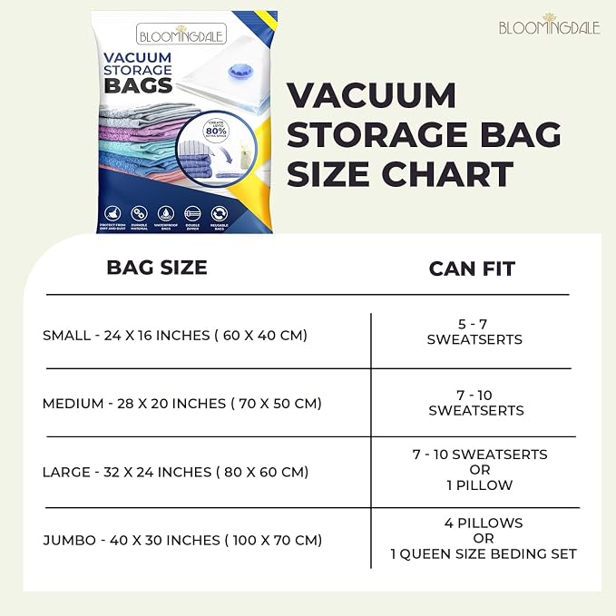 Bloomingdale Vacuum Bags For Travel Reusable Vacuum Bags For Clothes With Pump For Space Saving Ziplock Bags For Travel Packing Blankets Compression Vacuum Storage Bags Vacuum Bag- Set Of 9 (3M,3L,3J) - Image 2