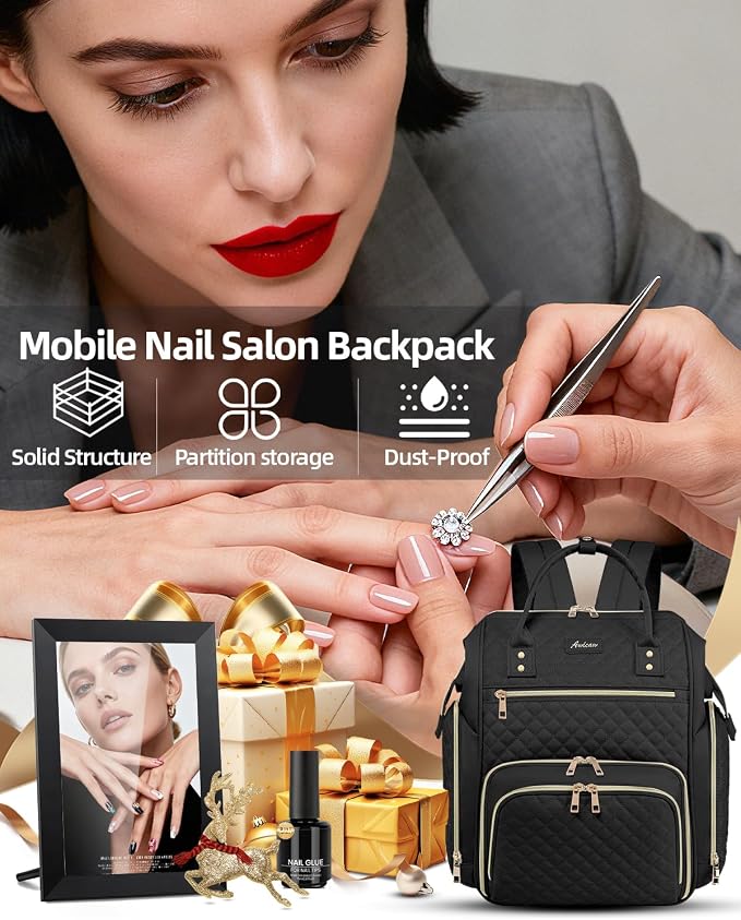 Large Nail Polish Organizer Bag Backpack Holds 70+ Bottles(15ml/0.5 fl.oz) UV Nail Lamp,Nail Organizers and Storage with 2 Removable Pouches Fits Nail Tool,Gift for Manicurist，Black - Image 7