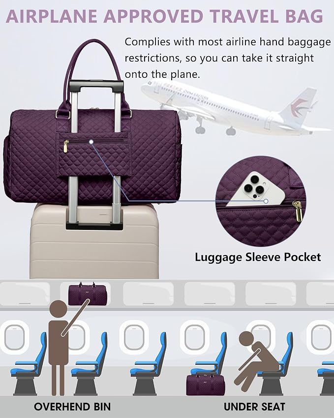 Women Weekender Travel Duffle Bag: Travel Duffel Overnight Bags with Shoe Compartment Large Carry on Tote with Toiletry Bag Weekend Traveling Yoga Gym Hospital Bag for Women with Wet Pocket Purple - Image 5