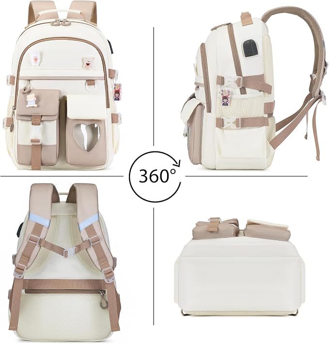 ACESAK Backpack for Girls - Bookbag Backpacks Schoolbag for Girls Kids Teen Women Casual Travel Daypacks - School Bag Elementary Middle School College Cute Backpack with Lunch Box (Khaki White) - Image 5