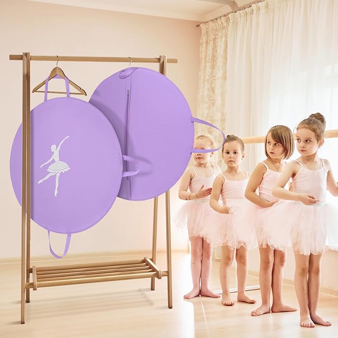 KEEGH Girls Tutu Garment Bag 35 Inch Ballet Tutu Bag, Foldable Dance Costume Garment Bag for Hanging Clothes, Pancake Dance Bag for Dancers with Handle Strap for Travel or Storage, Purple - Image 5