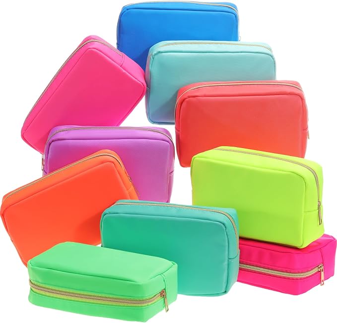Sweetude 10 Pcs Nylon Makeup Bag Travel Cosmetics Pouch Zipper Pouch Purse Toiletry Bag Big Capacity Makeup Organizer for Women Girls Waterproof Travel Skincare Case(Neon Color) by Sweetude