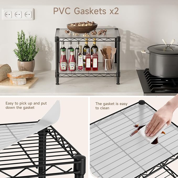 Golpart Small 2 Tier Shelves Storage Wire Shelving Unit Metal Shelf Adjustable Organizers Storage Shelving with Wheels for Bathroom Laundry Room Kitchen Pantry11.7”D x 17.7”W x 12.2”H Black - Image 4