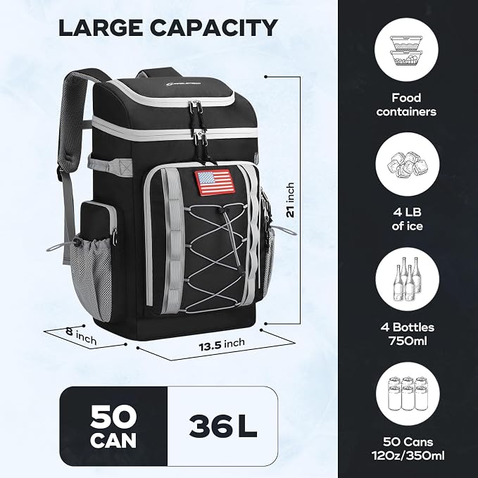 Maelstrom 35/50 Can Insulated Backpack Cooler, Leakproof Soft Lunch Ice Bag | Keeps Food Cold For 16h, Peva Liner, Durable Nylon, Ergonomic Padding. Perfect For Men, Women, Camping, Beach, Hiking, Travel - Image 4