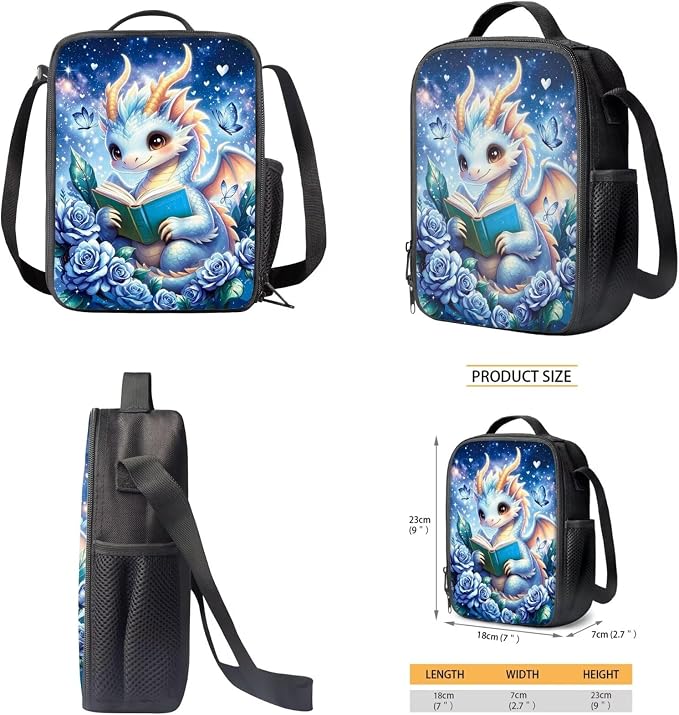 Reading Dragon Backpack for Kindergarten Elementary Kids 4 Piece Children School Supplies Set and Lunch Bag, Pencil Case & Water Bottle Sleeve 17'' Large Capacity Bookbag Fits 15+ Books - Image 5