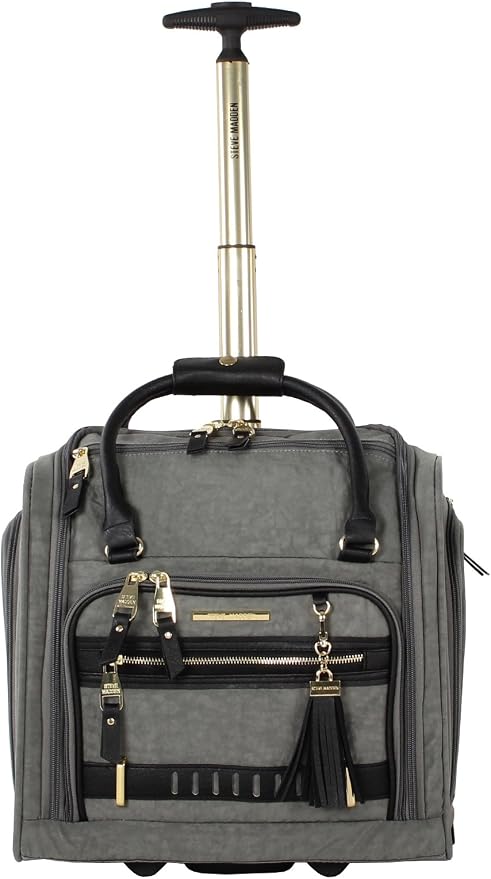 Steve Madden Designer 15 Inch Carry On - Weekender Overnight Business Travel Luggage - Lightweight 2- Spinner Wheels Suitcase - Under Seat Rolling Bag for Women, Peek-a-boo Grey, 15.0 x 14.0 9.0 - Image 2