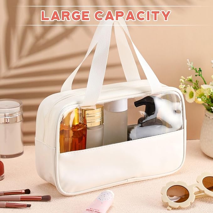 Buryeah 20 Pcs Translucent Makeup Bag Toiletry Organizer for Women Men Waterproof Portable Cosmetic Bag with Hanging Handles Travel Storage Carry Pouch Gifts for Bridesmaid (White) - Image 4