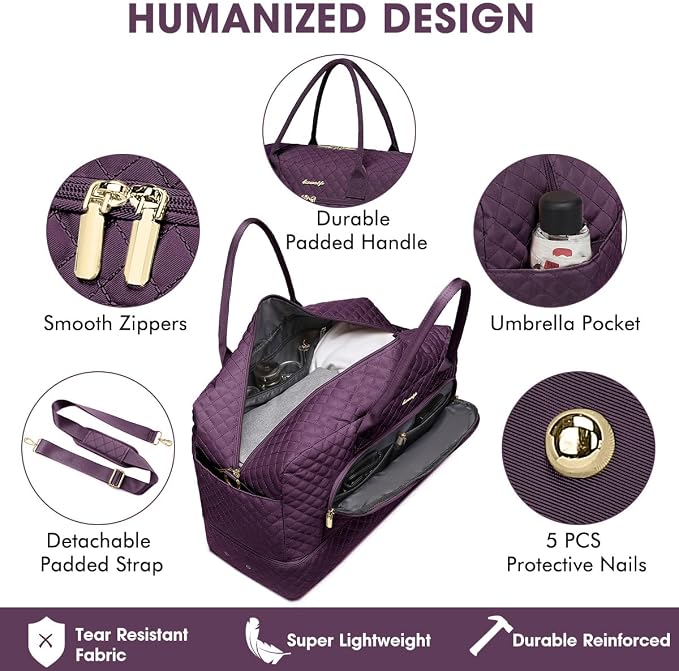 Large Women Travel Duffle Bag - Carry on Overnight Weekend Travel Duffel Tote Gym Bag with Wet Pocket Toiletry Weekender Overnight Bag for Travel Business Trips Sports Hospital 3 Pcs Set - Image 3