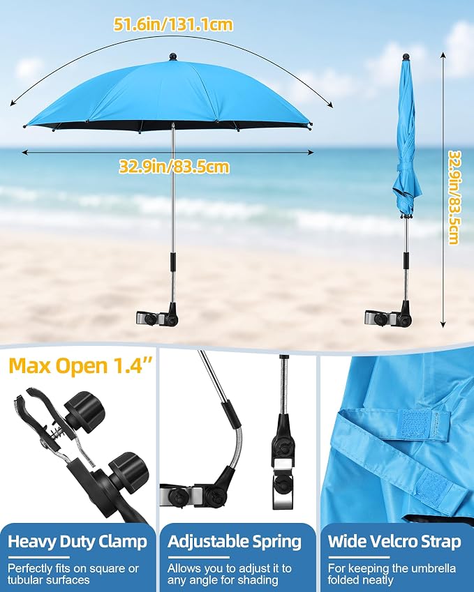 HaSteeL 2PCS Camping Chairs with Detachable Umbrella, Folding Beach Chair for Adults, Large Portable Foldable Chair for Outdoors Fishing Hiking Travel Picnic Lawn, Supports 275lbs, Storage Bags, Blue - Image 6